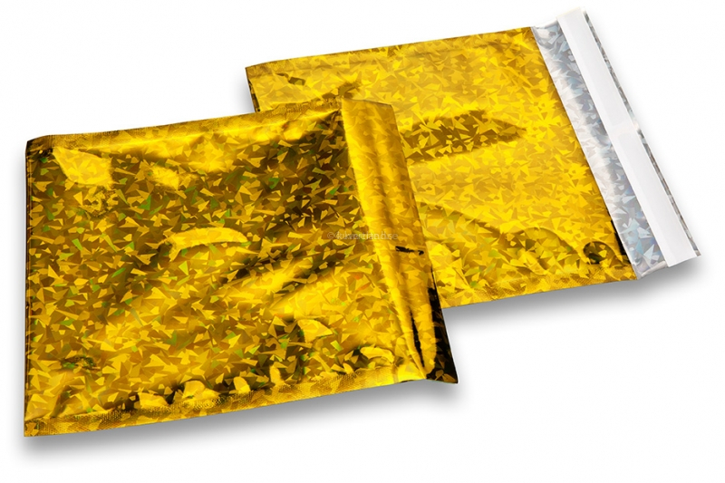Färgade metalliska foliekuvert guldfärgade holografiska - 165 x 165 mm