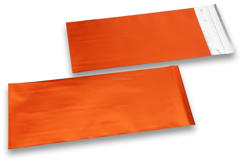 Orangea färgade foliekuvert i matt metall - 110 x 220 mm