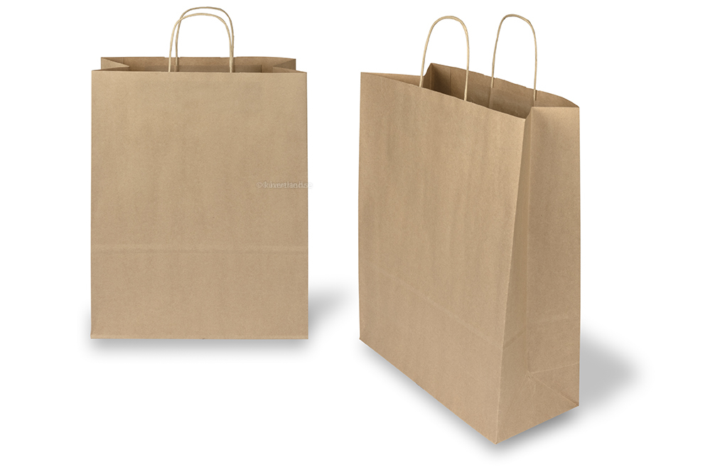 Papperspåsar med snurrade handtag - bruna, 320 x 140 x 420 mm, 100 gr