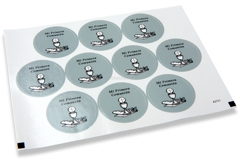 Konfirmatipå kuvertförseglingar - mi primera comunión gråa