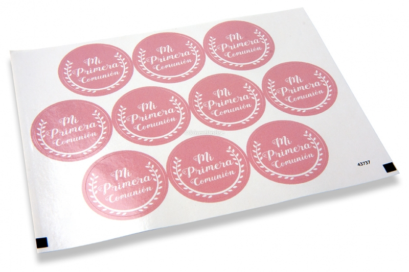 Konfirmatipå kuvertförseglingar - mi primera comunión rosa med vit krans