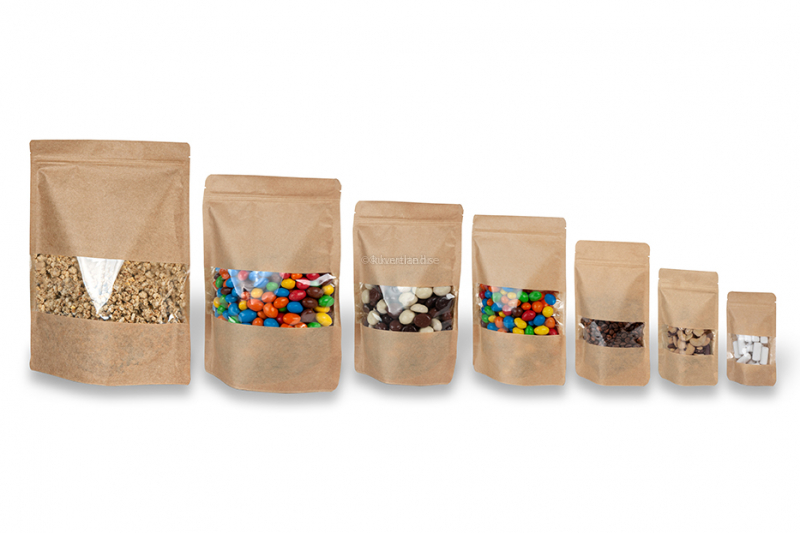 Zippåsar av kraftpapper med fönster - brun