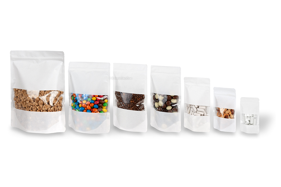 Zippåsar av kraftpapper med fönster - vit