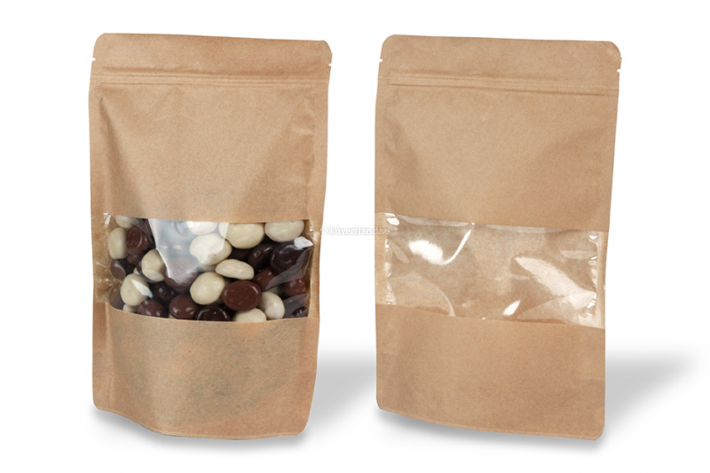 Zippåsar av kraftpapper med fönster - brun, 180 x 290 x 90 mm, 1000 ml