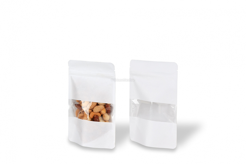 Zippåsar av kraftpapper med fönster - vit, 110 x 185 x 70 mm, 250 ml