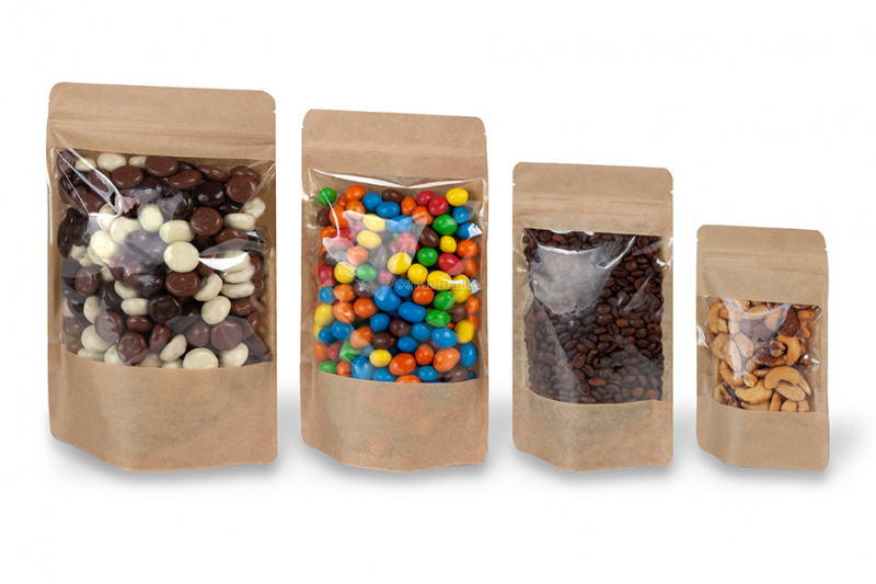 Zippåsar av kraftpapper med stort fönster