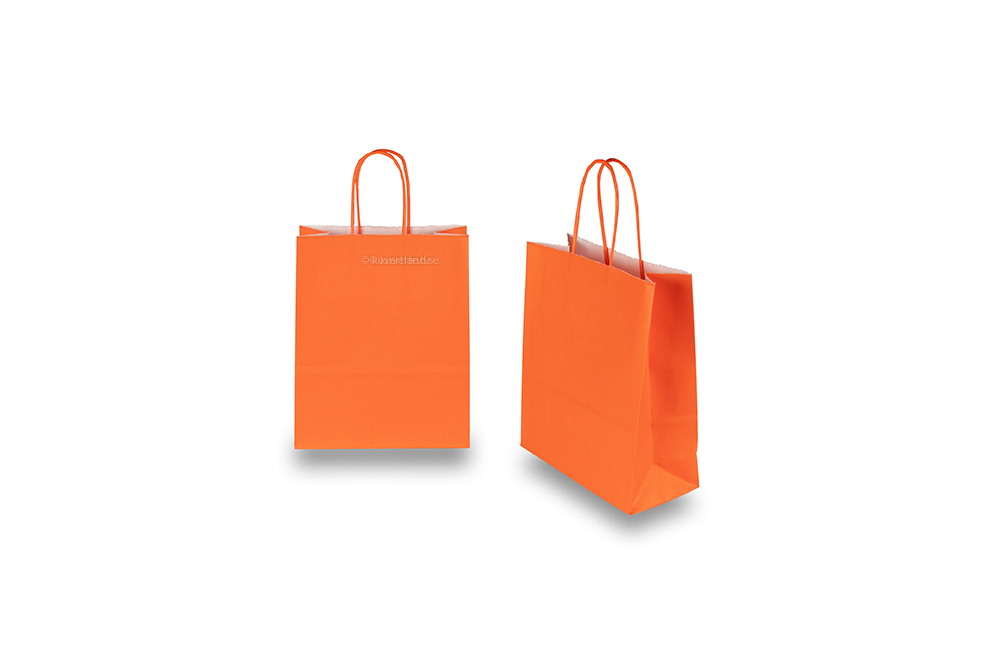 Papperspåsar med snurrade handtag - orange, 180 x 80 x 220 mm, 90 gr