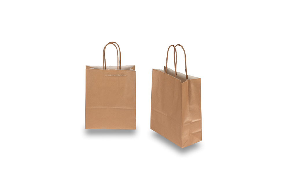 Papperspåsar med snurrade handtag - bronsfärgad, 180 x 80 x 220 mm, 90 gr