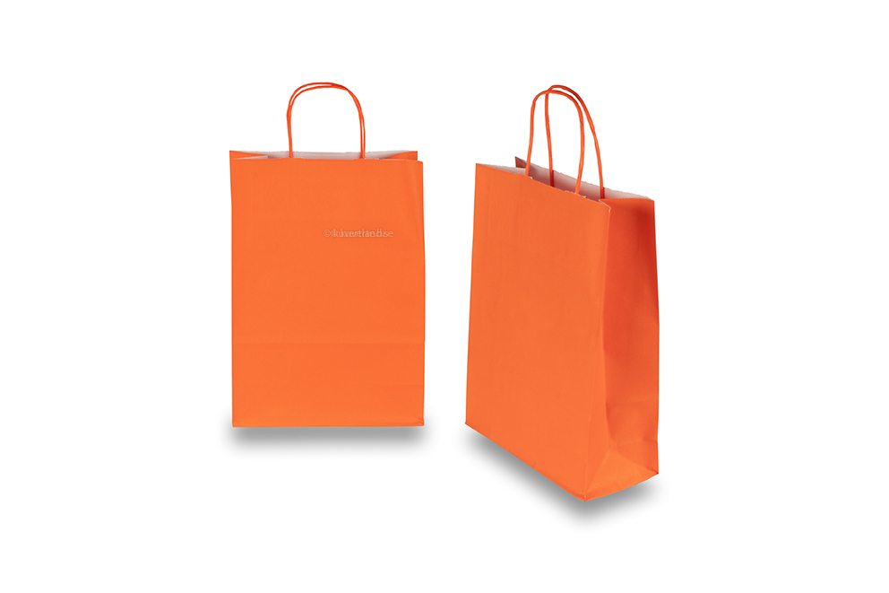 Papperspåsar med snurrade handtag - orange, 220 x 100 x 310 mm, 90 gr
