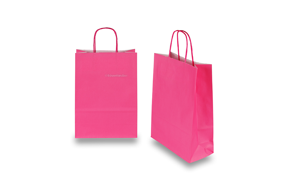 Papperspåsar med snurrade handtag - cerise rosa, 220 x 100 x 310 mm, 90 gr