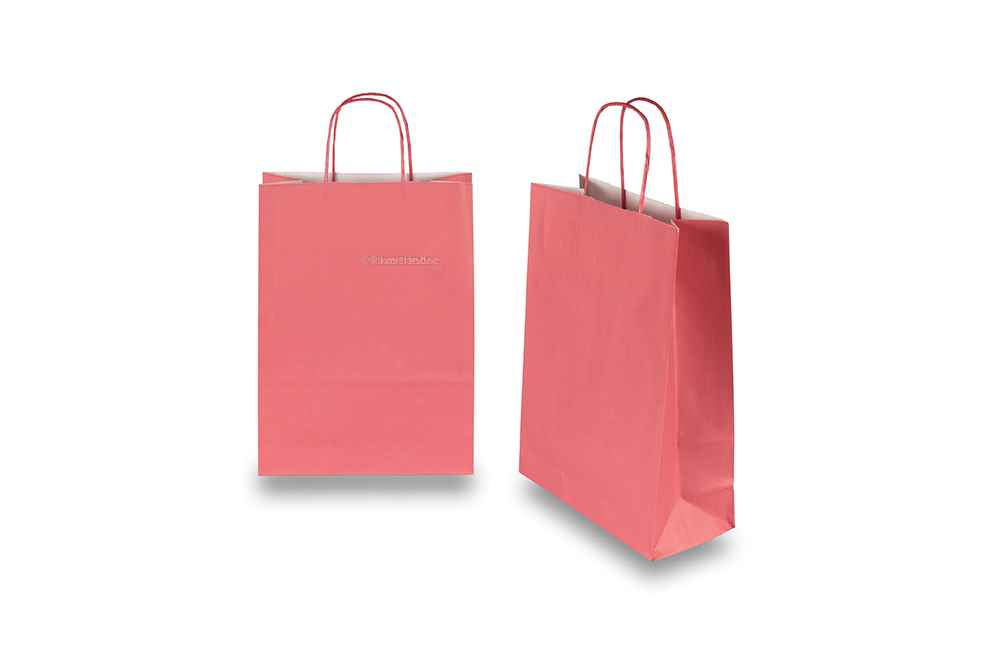 Papperspåsar med snurrade handtag - sammetsröd, 220 x 100 x 310 mm, 90 gr
