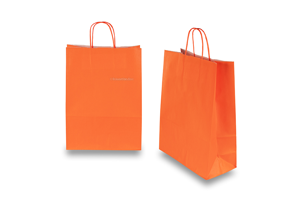 Papperspåsar med snurrade handtag - orange, 260 x 120 x 350 mm, 90 gr
