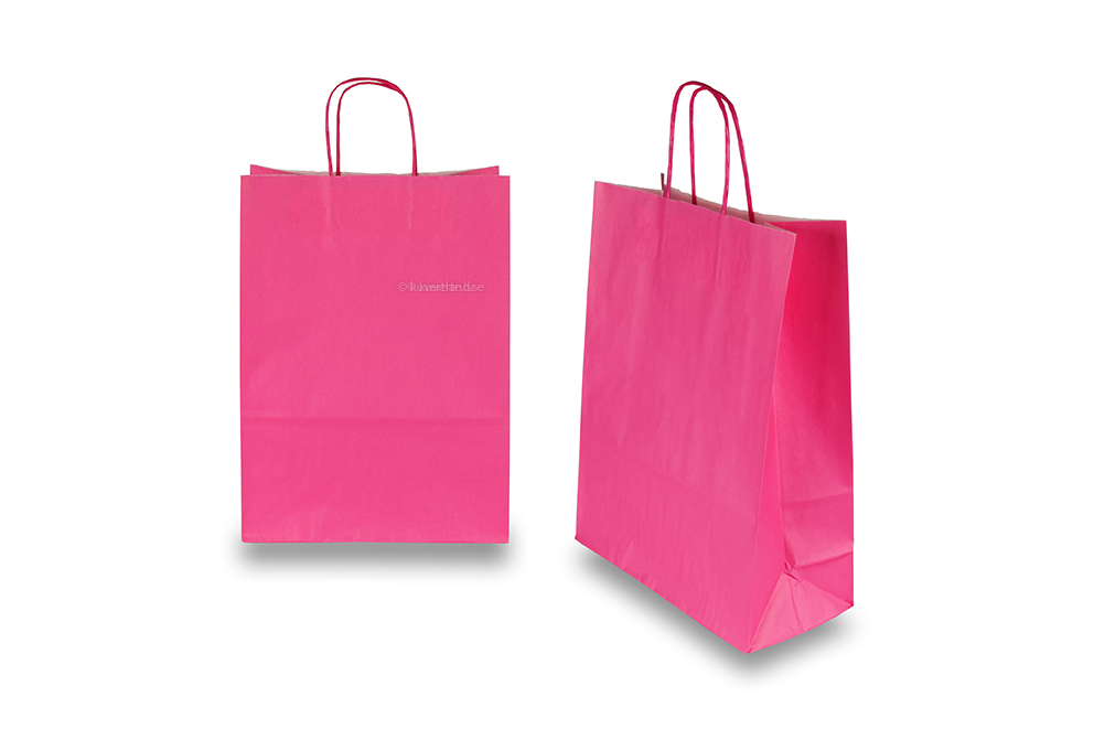 Papperspåsar med snurrade handtag - cerise rosa, 260 x 120 x 350 mm, 90 gr