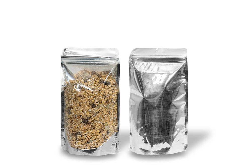 Ståpåsar metalliska transparenta - silverfärgad metallisk, 130 x 225 x 70 mm - 500 ml