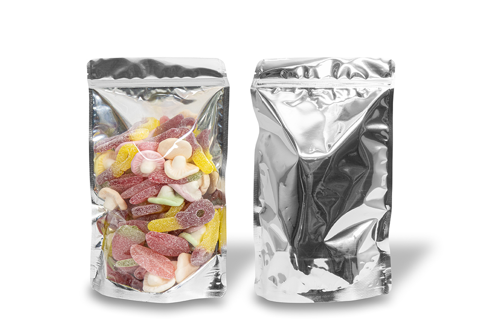 Ståpåsar metalliska transparenta - silverfärgad metallisk, 160 x 270 x 80 mm - 750 ml