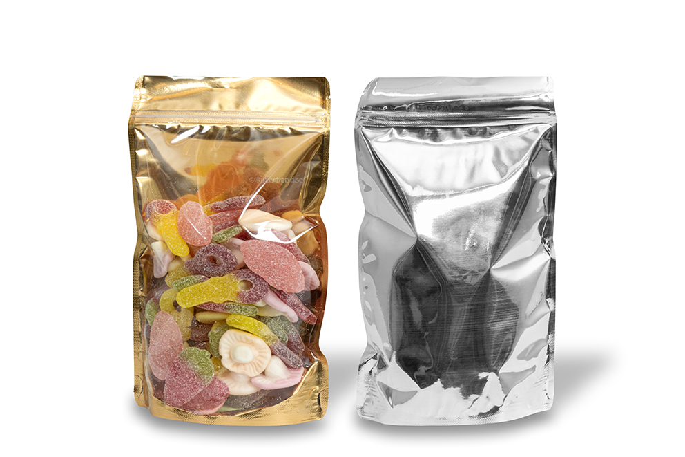 Ståpåsar metalliska transparenta - guldfärgad metallisk, 160 x 270 x 80 mm - 750 ml